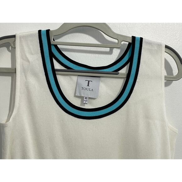 Toula Tank Top XS White Aqua Black Trim Old Money Tennis Golf Preppy NWT - Picture 2 of 6